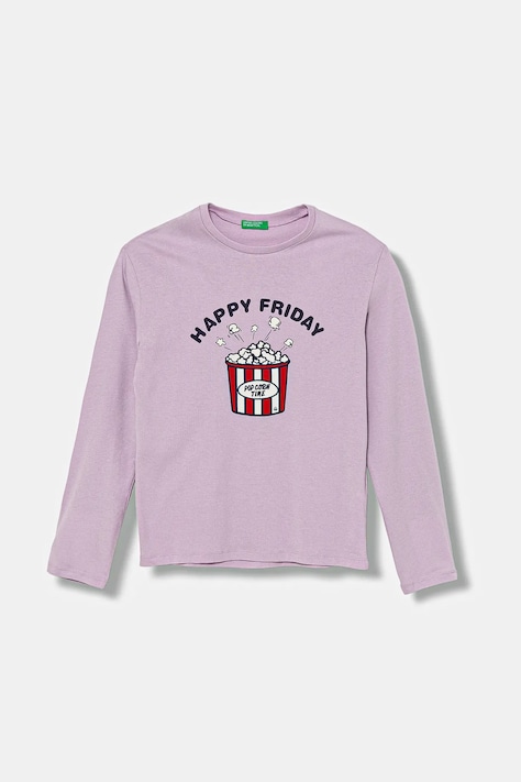 Detská bavlnená košeľa s dlhým rukávom United Colors of Benetton fialová farba, 3JERC10QM