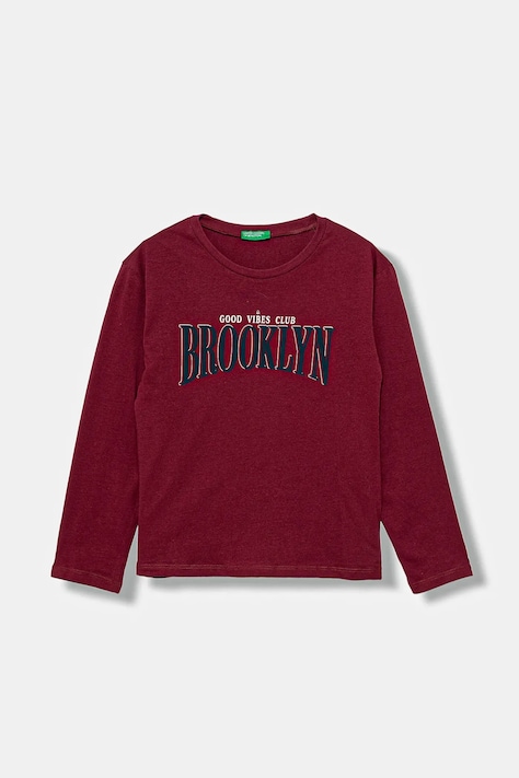 Dětské bavlněné tričko s dlouhým rukávem United Colors of Benetton vínová barva, 3JERC10QM