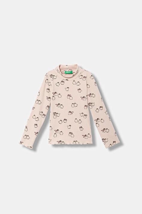 United Colors of Benetton longsleeve copii culoarea roz, cu turtleneck, 39EMG10LA