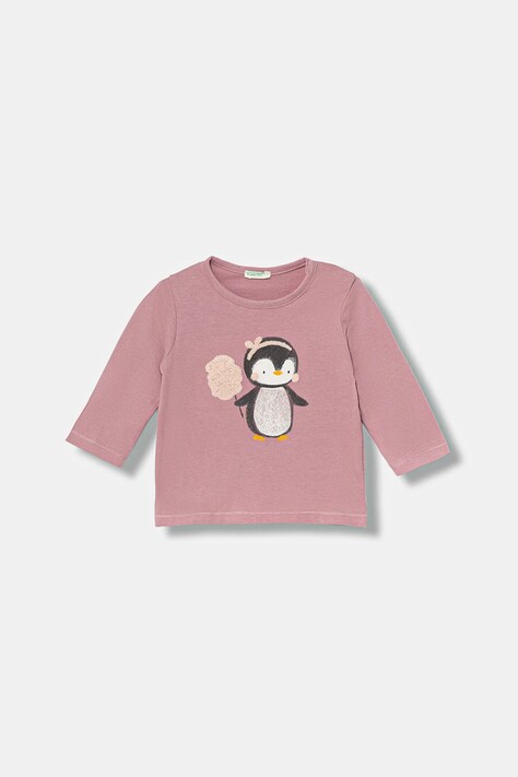 United Colors of Benetton longsleeve bawełniany niemowlęcy kolor różowy 3ATNA106U