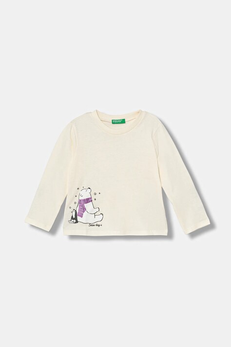 United Colors of Benetton longsleeve din bumbac pentru copii culoarea bej, 3ATNG10L7