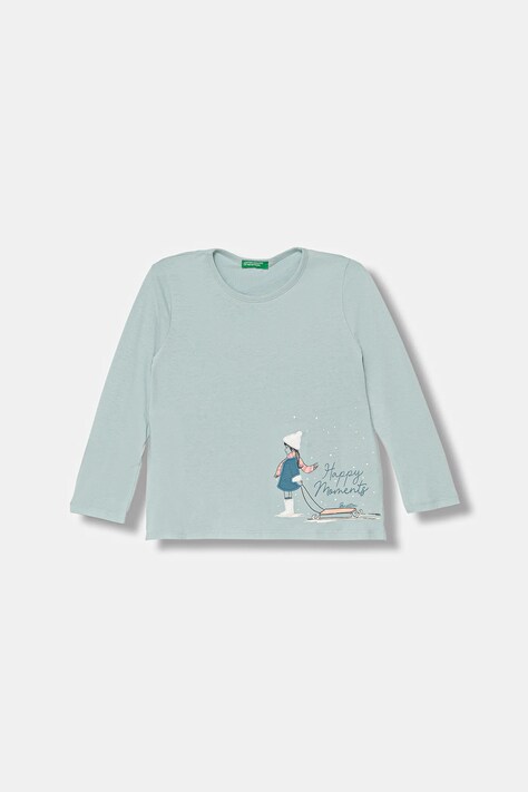 United Colors of Benetton longsleeve bawełniany dziecięcy kolor turkusowy 3ATNG10L8