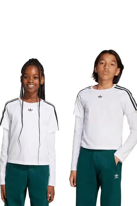 Dětské bavlněné tričko s dlouhým rukávem adidas Originals bílá barva, s aplikací, JV7799