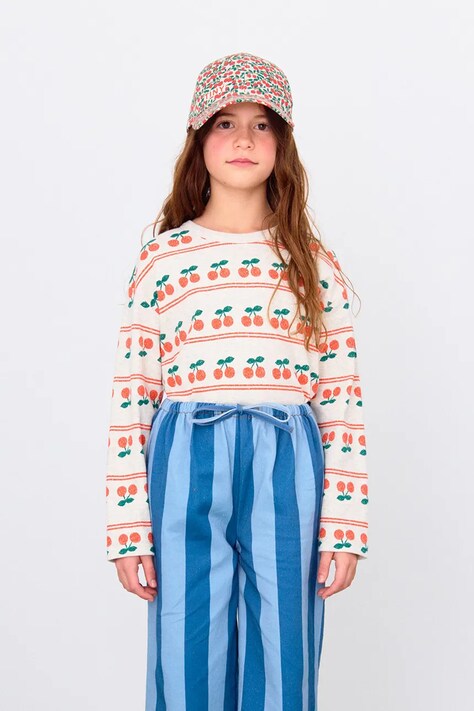 Tinycottons longsleeve bawełniany dziecięcy CHERRY PATTERN RIB TEE kolor biały wzorzysty AW25-219