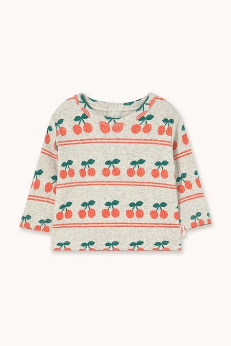 Detské bavlnené tričko s dlhým rukávom Tinycottons CHERRY PATTERN RIB BABY TEE biela farba, vzorované, AW25-221