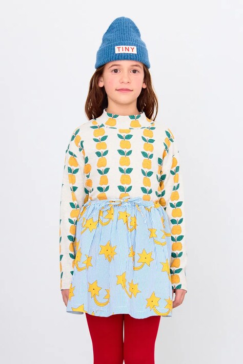 Tinycottons longsleeve dziecięcy APPLES RIB MOCKNECK kolor beżowy wzorzysty AW25-238