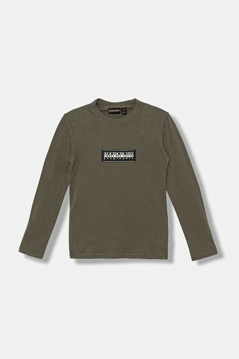 Napapijri longsleeve bawełniany dziecięcy S-CHAMOIS kolor zielony z nadrukiem NP0A4HYKG0A1