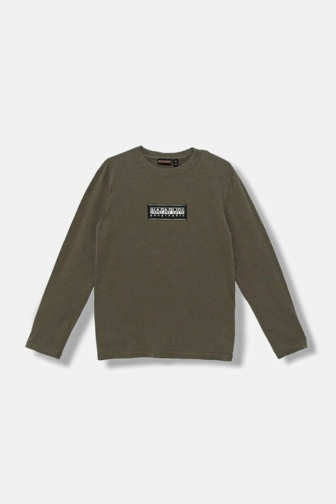 Napapijri longsleeve bawełniany dziecięcy S-CHAMOIS kolor zielony z nadrukiem NP0A4HYKG0A1