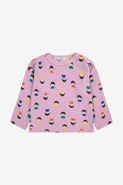 Bobo Choses longsleeve bawełniany niemowlęcy Game Pawns kolor fioletowy z nadrukiem 225AB039