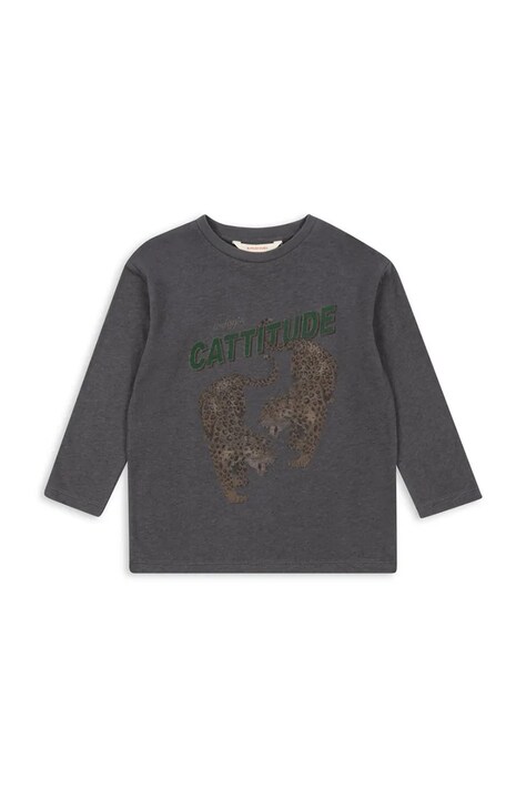 Konges Sløjd longsleeve dziecięcy z bawełną ERA LS TEE OCS kolor szary z nadrukiem KS103805