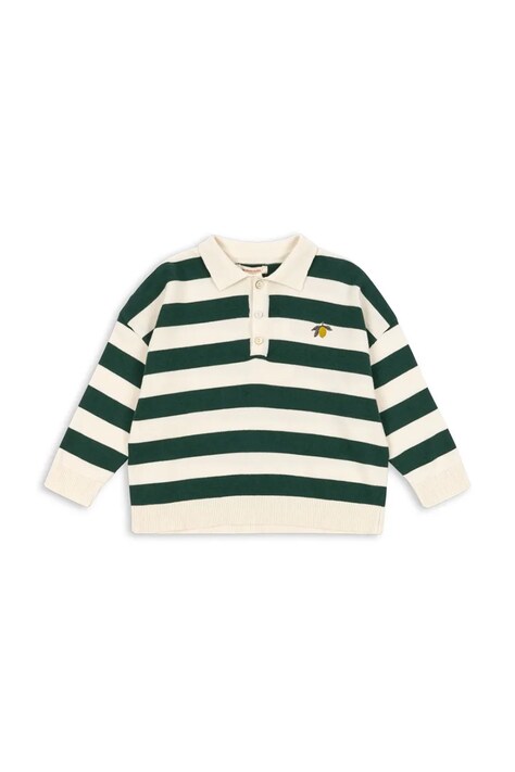 Konges Sløjd longsleeve bawełniany dziecięcy MANIS KNIT POLO kolor zielony wzorzysty KS103898