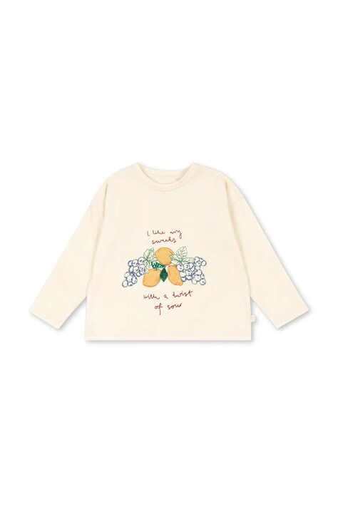 Konges Sløjd longsleeve bawełniany dziecięcy LIN LS TEE GOTS kolor beżowy z nadrukiem KS103859