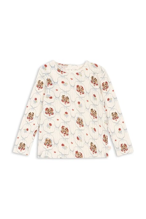 Konges Sløjd longsleeve bawełniany dziecięcy MINNIE BLOUSE GOTS kolor beżowy z nadrukiem KS103915