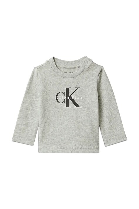 Calvin Klein Jeans longsleeve niemowlęcy kolor szary z nadrukiem IN0IN00335