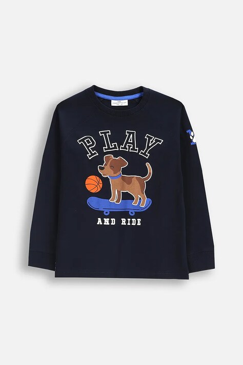 Coccodrillo longsleeve bawełniany dziecięcy kolor granatowy z nadrukiem ACADEMY BOY KIDS