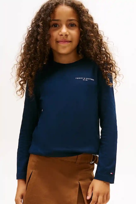 Tommy Hilfiger longsleeve din bumbac pentru copii culoarea bleumarin, cu imprimeu, KS0KS00655