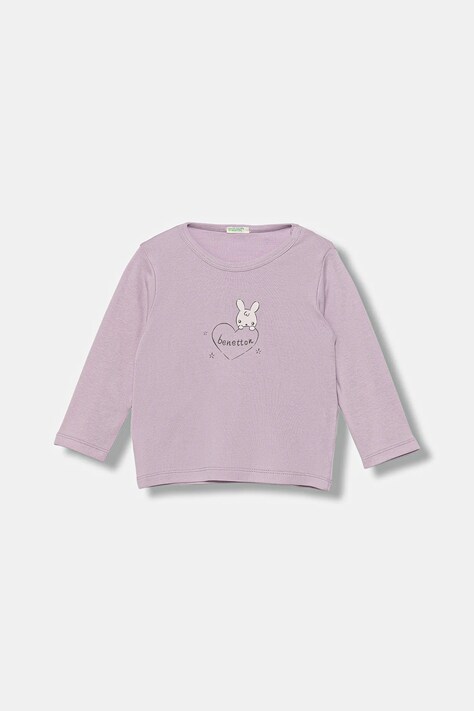 United Colors of Benetton longsleeve din bumbac pentru bebeluși culoarea violet, cu imprimeu, 3I9WA106M