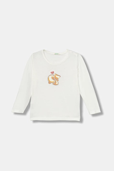 Dětské bavlněné tričko s dlouhým rukávem United Colors of Benetton bílá barva, 3ATNA106K