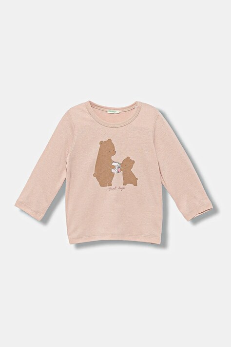 United Colors of Benetton longsleeve bawełniany niemowlęcy kolor różowy z nadrukiem 3ATNA106L