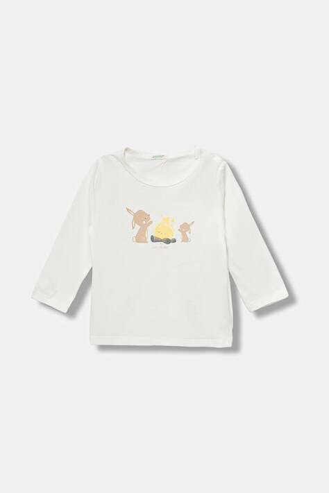 Pamučna majica dugih rukava za bebe United Colors of Benetton boja: bijela, s uzorkom, 3ATNA106O