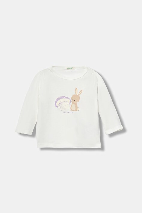 Pamučna majica dugih rukava za bebe United Colors of Benetton boja: bijela, s uzorkom, 3ATNA106O