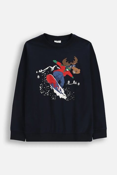 Otroška bombažna majica z dolgimi rokavi Coccodrillo mornarsko modra barva, MERRY XMAS