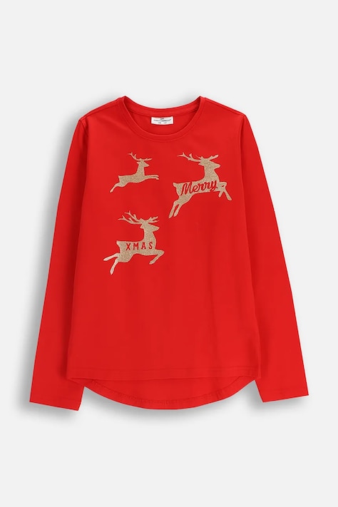 Otroška bombažna majica z dolgimi rokavi Coccodrillo rdeča barva, MERRY XMAS