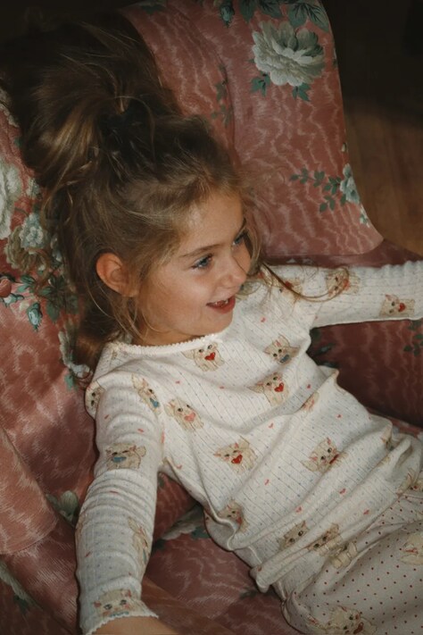 Konges Sløjd longsleeve bawełniany dziecięcy MINNIE BLOUSE GOTS kolor beżowy z nadrukiem KS105190