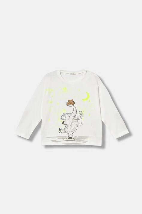 United Colors of Benetton longsleeve bawełniany niemowlęcy kolor biały z nadrukiem 3ATNA106R