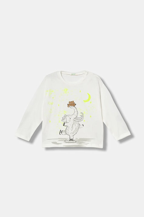 United Colors of Benetton longsleeve bawełniany niemowlęcy kolor biały z nadrukiem 3ATNA106R