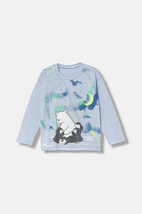 United Colors of Benetton longsleeve bawełniany niemowlęcy kolor niebieski z nadrukiem 3ATNA106R