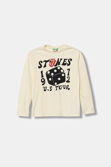 United Colors of Benetton longsleeve bawełniany dziecięcy kolor beżowy z nadrukiem 3ATNC10RH