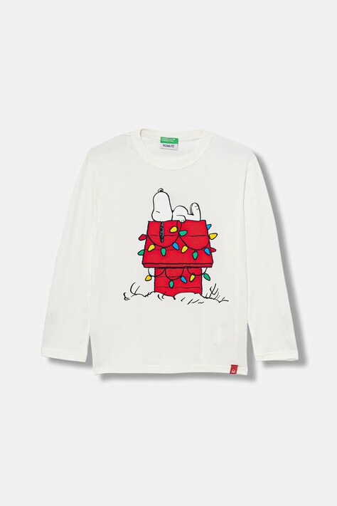 Otroška bombažna majica z dolgimi rokavi United Colors of Benetton bež barva, 3ATNC10RK