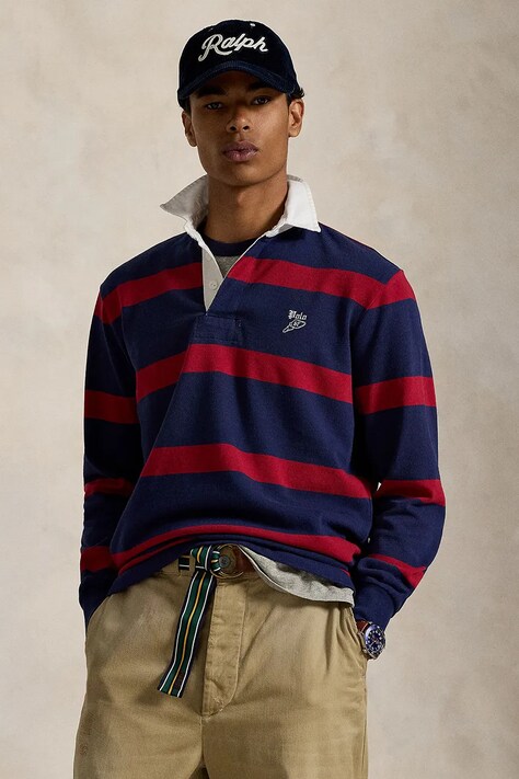 Бавовняне поло Polo Ralph Lauren Lsrugbym2 Long Sleeve колір синій візерунок 710972673