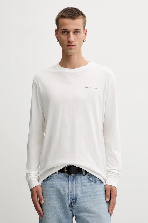 Tommy Jeans longsleeve din bumbac culoarea alb, cu imprimeu, DM0DM21594