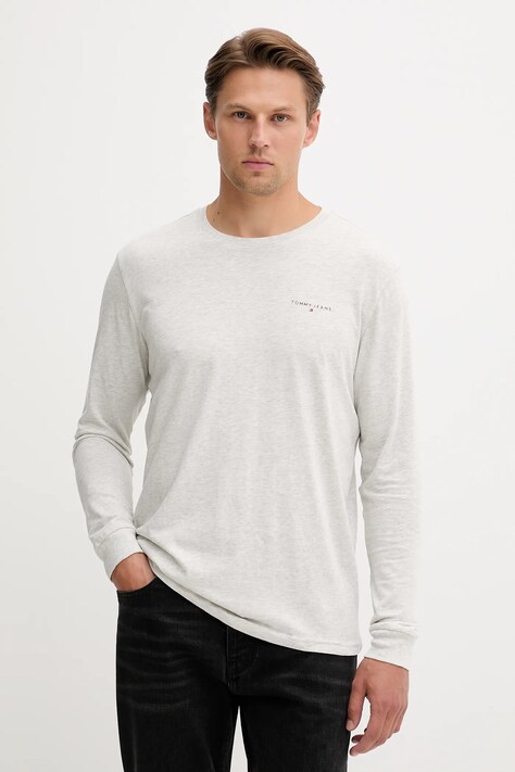 Бавовняний лонгслів Tommy Jeans колір сірий з принтом DM0DM21594