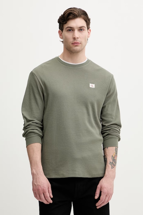 Calvin Klein Jeans блуза с дълги ръкави мъжка с памук зелена LV040EM217