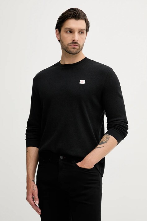 Calvin Klein Jeans longsleeve culoarea negru, uni, LV040EM217