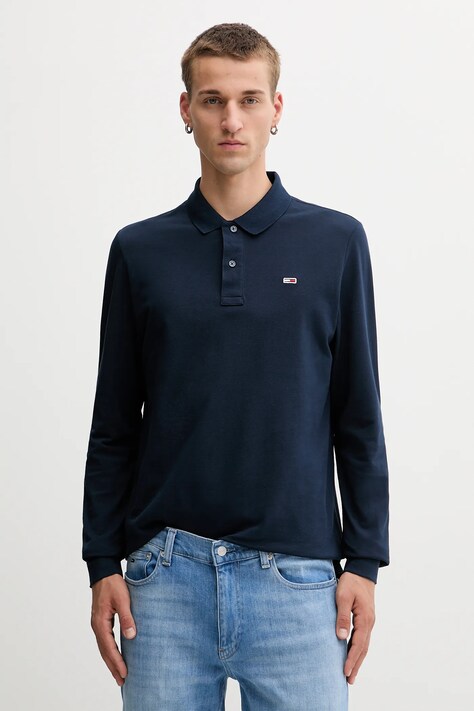 Tommy Jeans longsleeve din bumbac culoarea bleumarin, uni, DM0DM20232