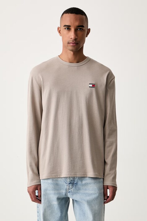 Tommy Jeans tričko s dlouhým rukávem pánské bavlněné šedé DM0DM21974