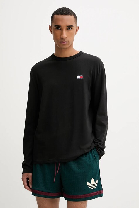 Bavlněné tričko s dlouhým rukávem Tommy Jeans černá barva, DM0DM21974