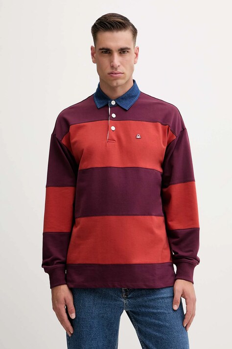United Colors of Benetton longsleeve bawełniany kolor czerwony wzorzysty 3BC1U302L