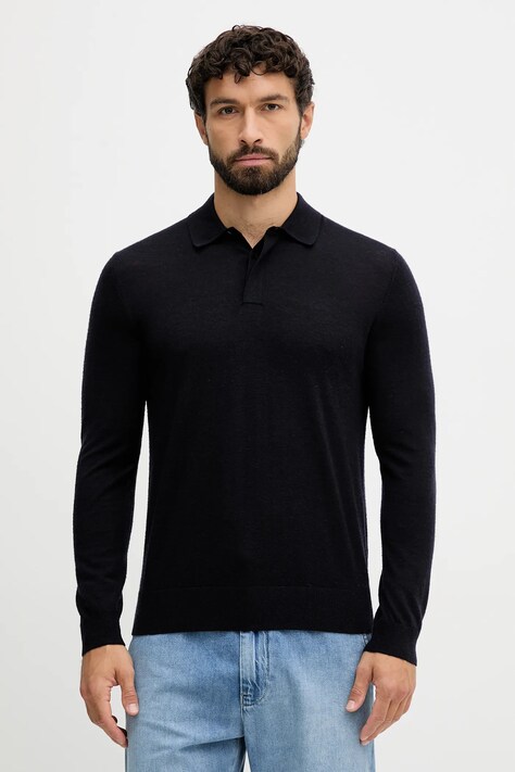 United Colors of Benetton sweter wełniany męski kolor granatowy lekki 11AHU301P
