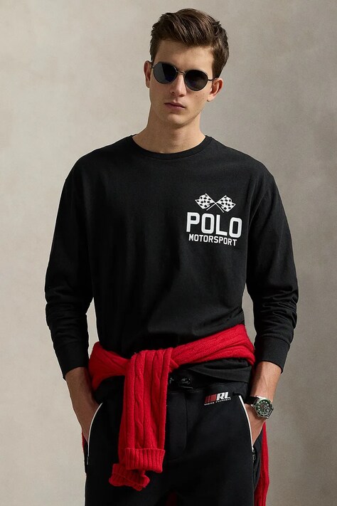 Polo Ralph Lauren cotton longsleeve top Lscnclsm2 Long Sleeve black color with a print 710972612