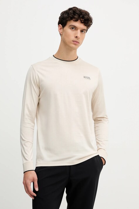 Karl Lagerfeld longsleeve din bumbac culoarea bej, cu imprimeu, 554200.755001