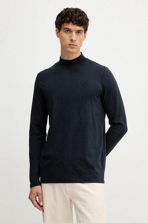 Karl Lagerfeld longsleeve bawełniany kolor granatowy gładki 554226.755022