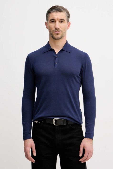 Памучна блуза с дълги ръкави Sisley в тъмносиньо с изчистен дизайн 1028S300P