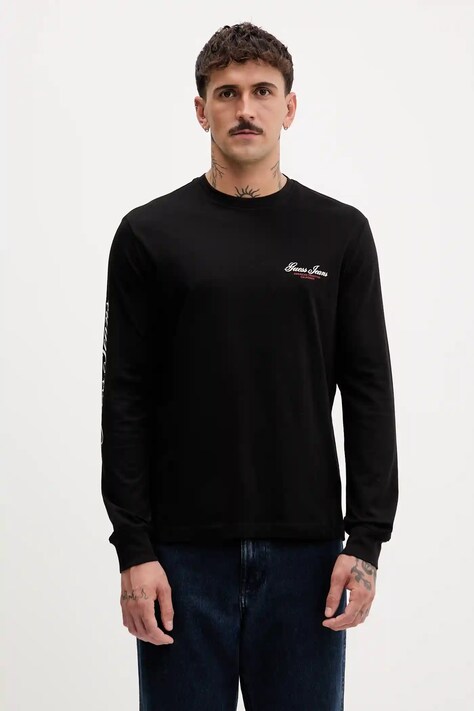 Бавовняний лонгслів Guess Jeans колір чорний з принтом M5YI03 K8HM0