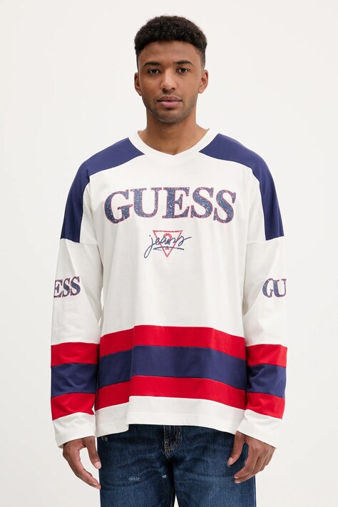 Guess Jeans longsleeve bawełniany kolor biały z nadrukiem M5YI30 K8HM0