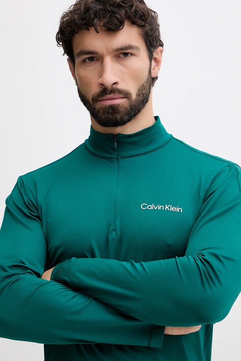 Calvin Klein Performance longsleeve treningowy kolor zielony gładki LVGMF5W303